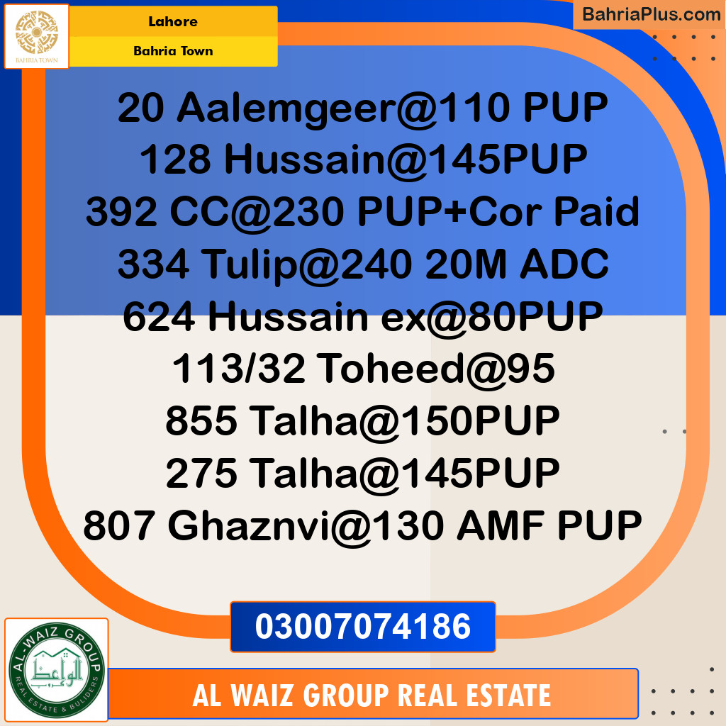 Residential Plot for Sale in Bahria Town, Lahore - (BP-184118)