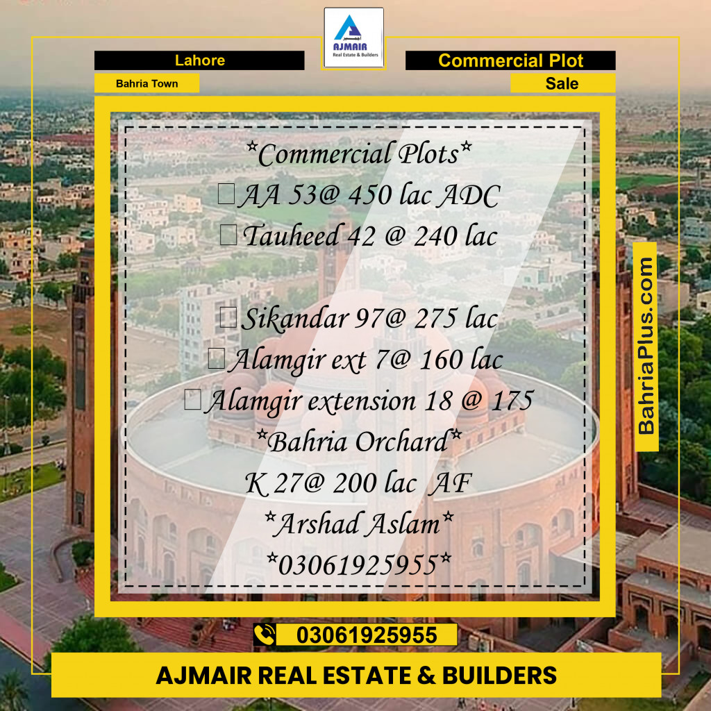 Commercial Plot for Sale in Bahria Town, Lahore - (BP-184309)