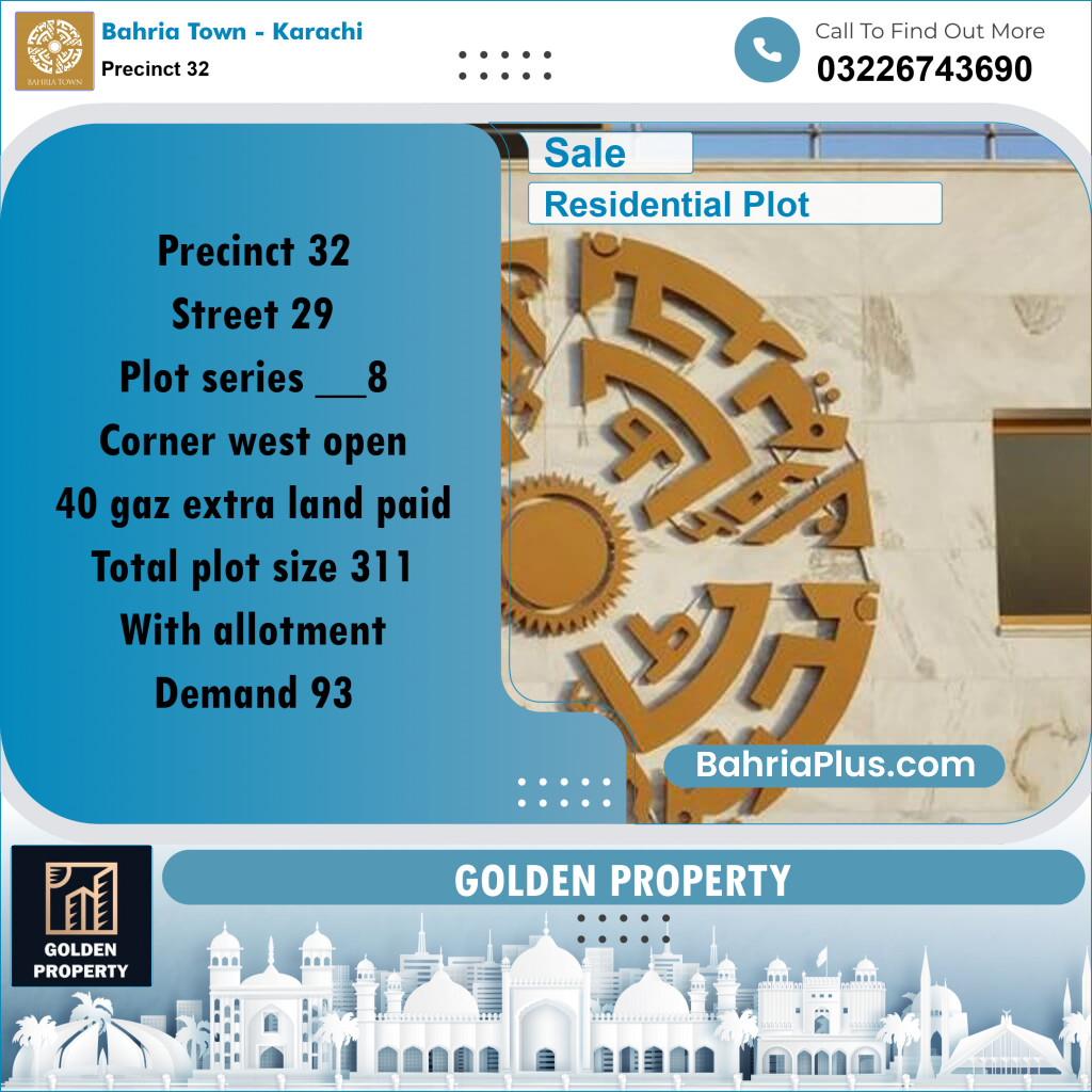 250 Sq. Yards Residential Plot for Sale in Precinct 32 -  Bahria Town, Karachi - (BP-184329)