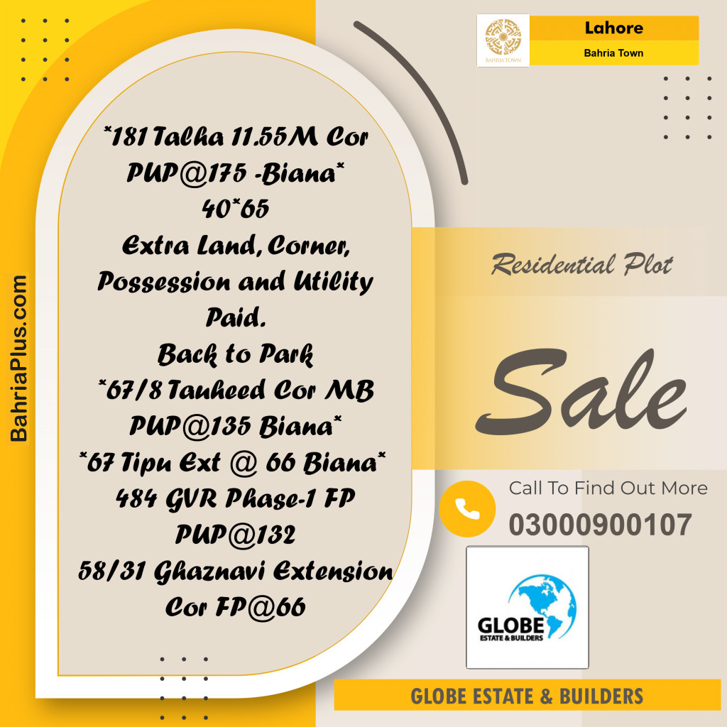 Residential Plot for Sale in Bahria Town, Lahore - (BP-184376)
