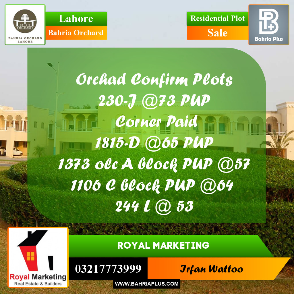 Residential Plot for Sale in Bahria Orchard, Lahore - (BP-184500)