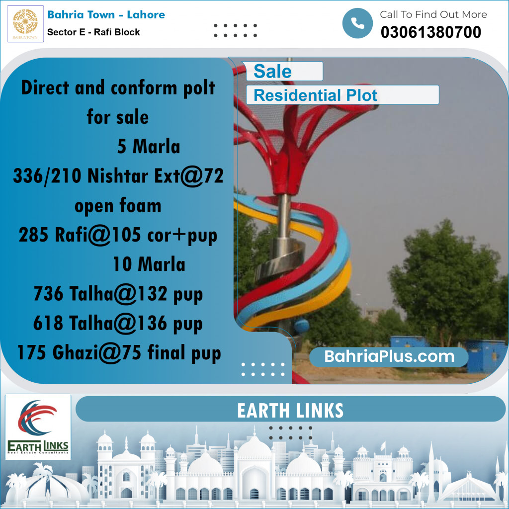 Residential Plot for Sale in Sector E - Rafi Block -  Bahria Town, Lahore - (BP-184510)