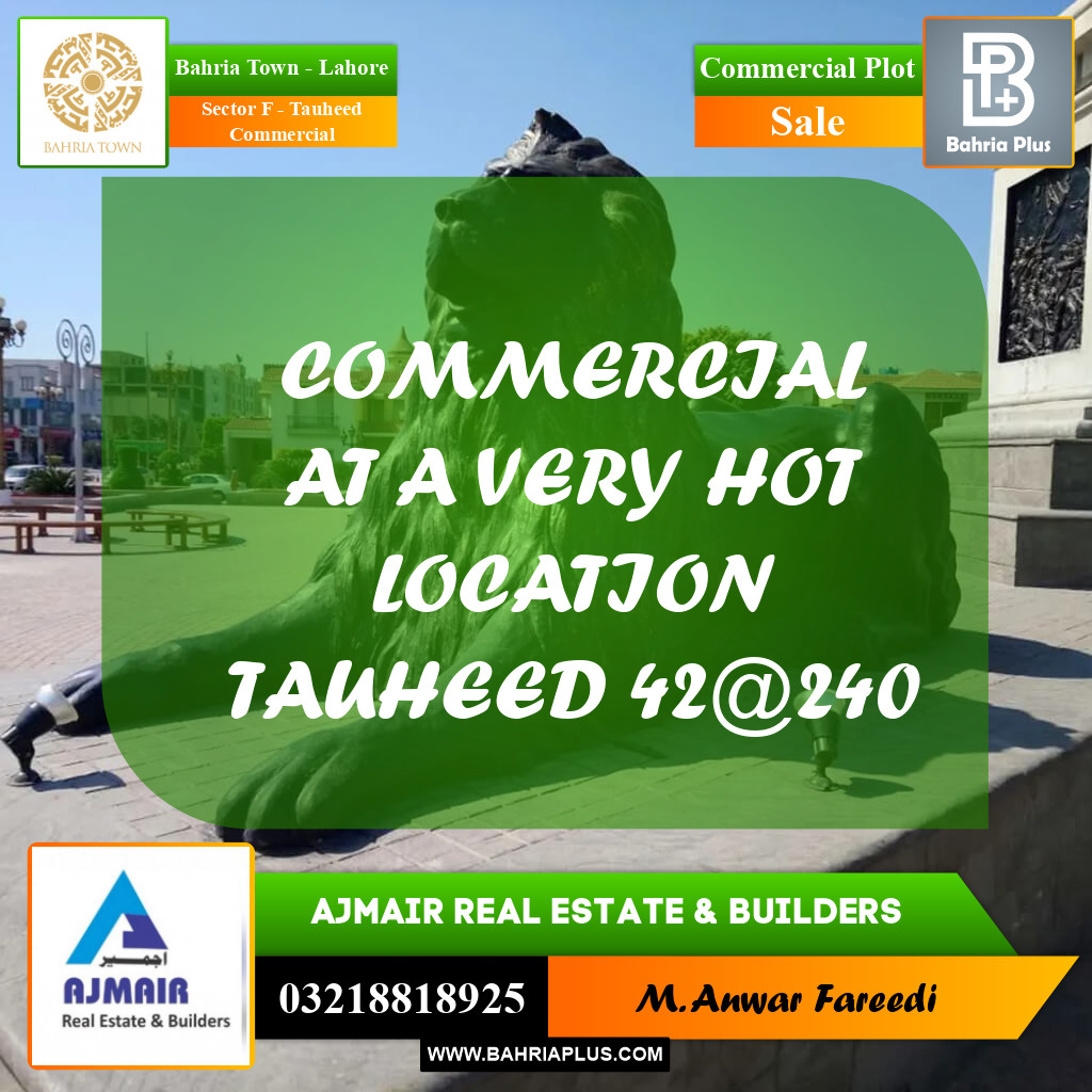 Commercial Plot for Sale in Sector F - Tauheed Commercial -  Bahria Town, Lahore - (BP-184537)