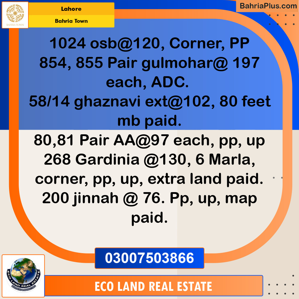 Residential Plot for Sale in Bahria Town, Lahore - (BP-184591)