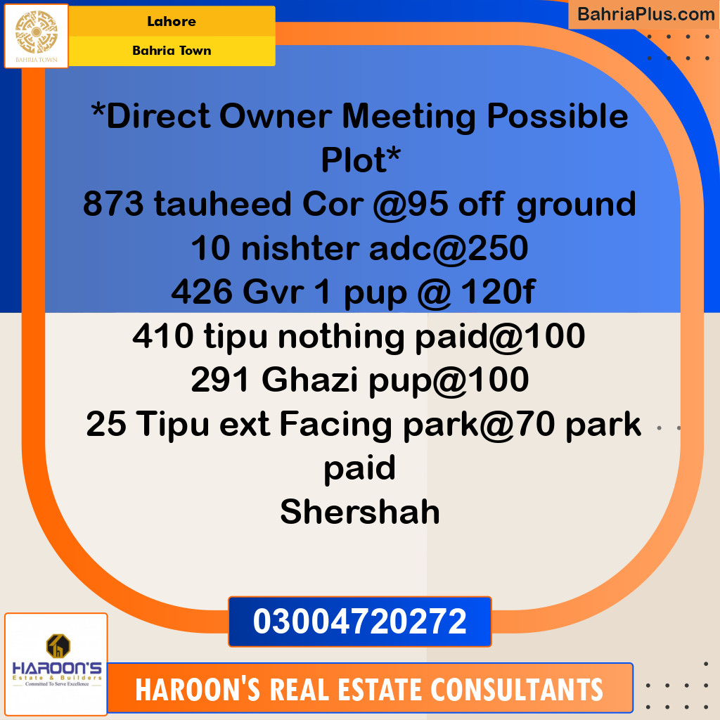 Residential Plot for Sale in Bahria Town, Lahore - (BP-184597)