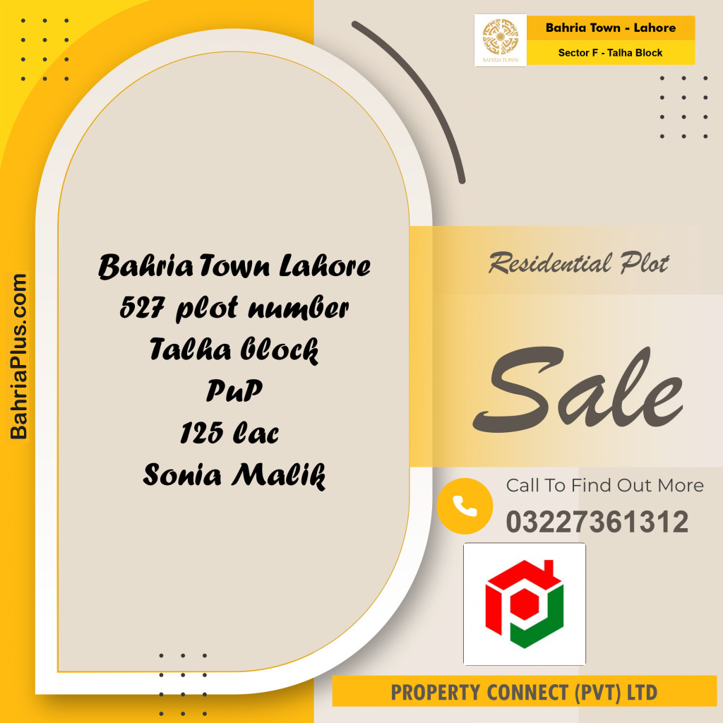 Residential Plot for Sale in Sector F - Talha Block - Bahria Town, Lahore - (BP-184599)