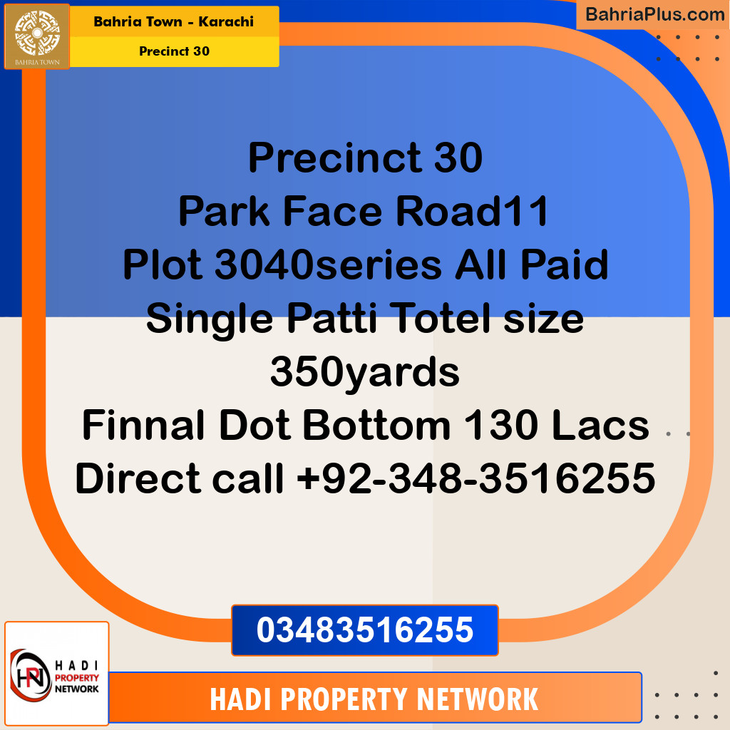 250 Sq. Yards Residential Plot for Sale in Precinct 30 -  Bahria Town, Karachi - (BP-184602)