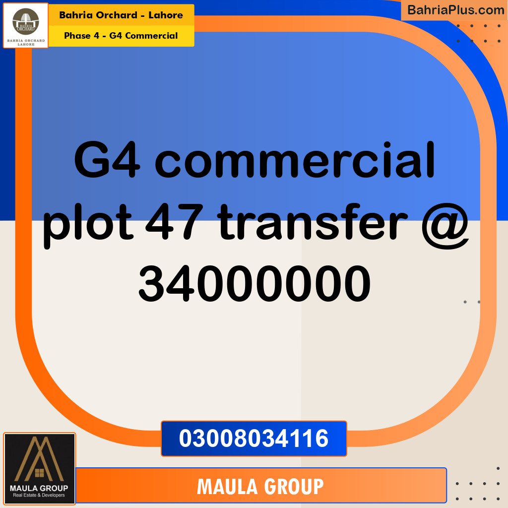 Commercial Plot for Sale in Phase 4 - G4 Commercial -  Bahria Orchard, Lahore - (BP-184682)