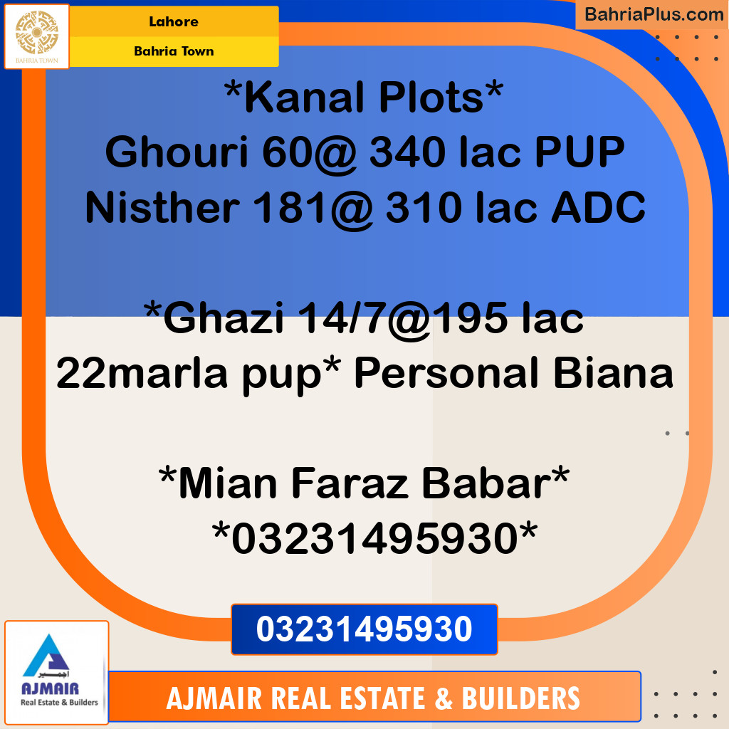 Residential Plot for Sale in Bahria Town, Lahore - (BP-184701)