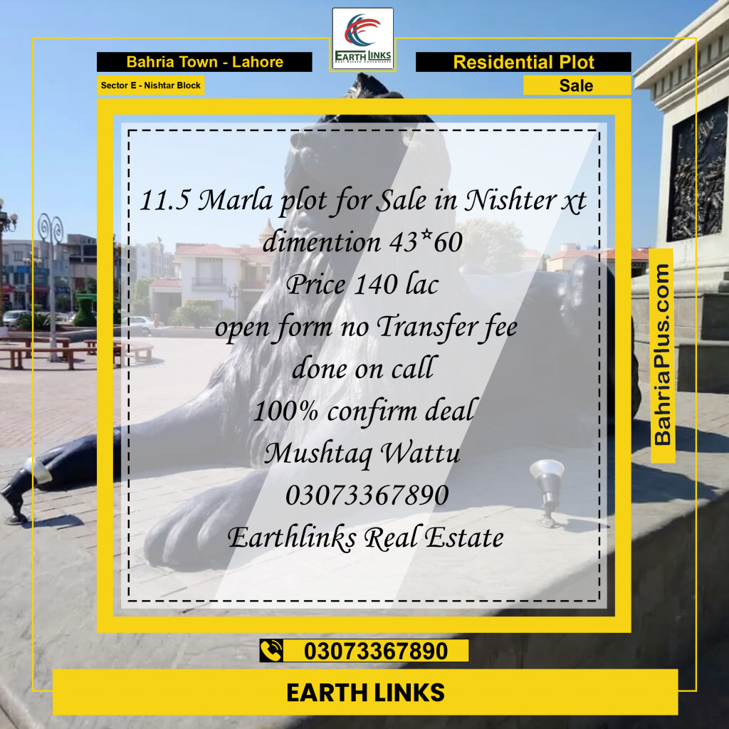 Residential Plot for Sale in Sector E - Nishtar Block -  Bahria Town, Lahore - (BP-184710)