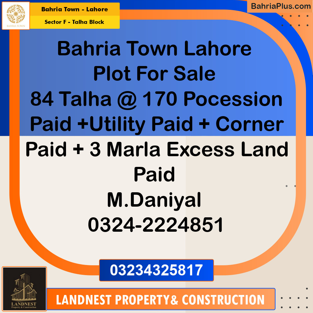 Residential Plot for Sale in Sector F - Talha Block -  Bahria Town, Lahore - (BP-184719)