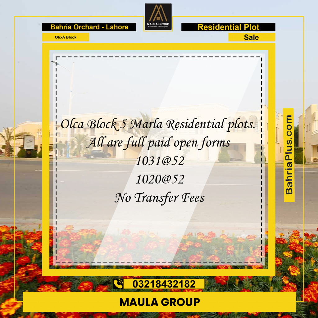 Residential Plot for Sale in OLC-A Block -  Bahria Orchard, Lahore - (BP-184720)