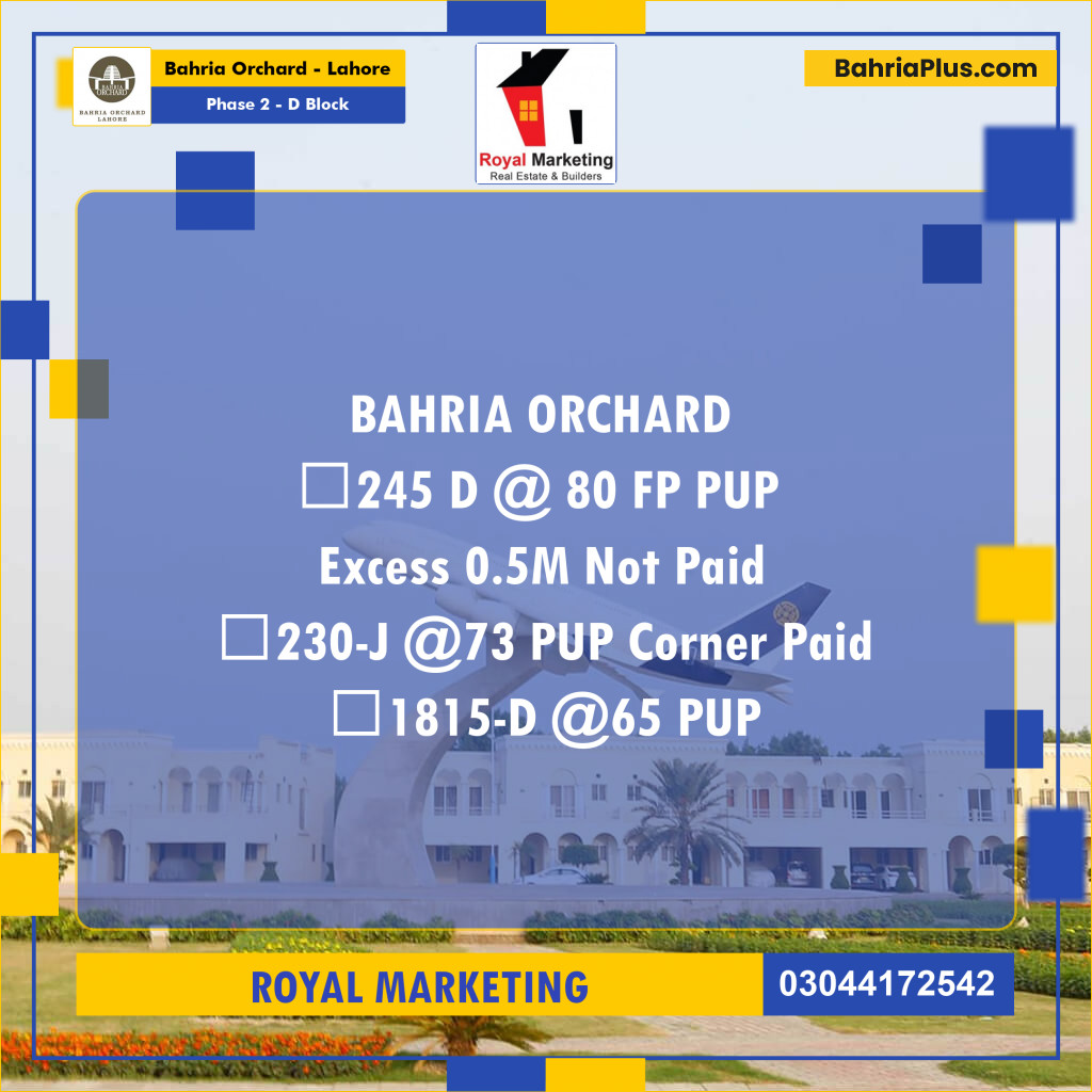 Residential Plot for Sale in Phase 2 - D Block -  Bahria Orchard, Lahore - (BP-184745)