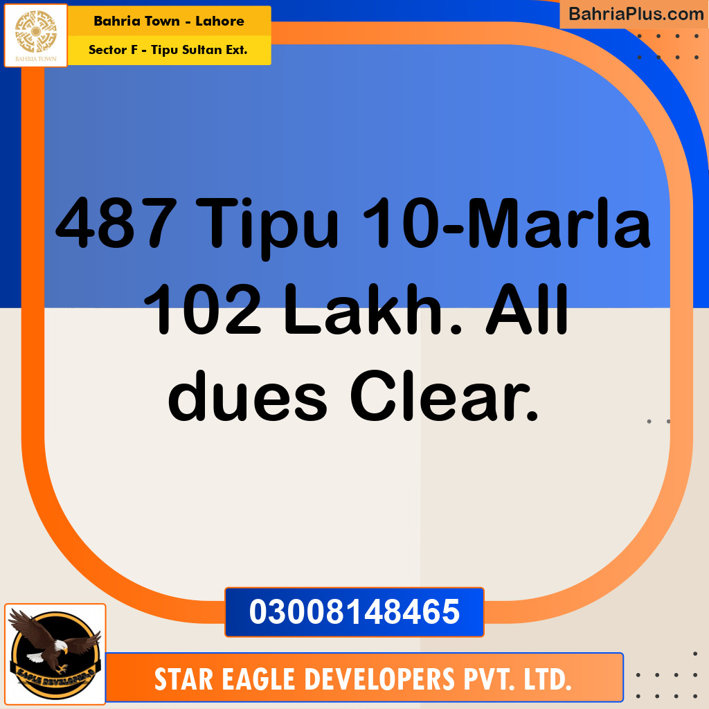 Residential Plot for Sale in Sector F - Tipu Sultan Ext. - Bahria Town, Lahore - (BP-184746)