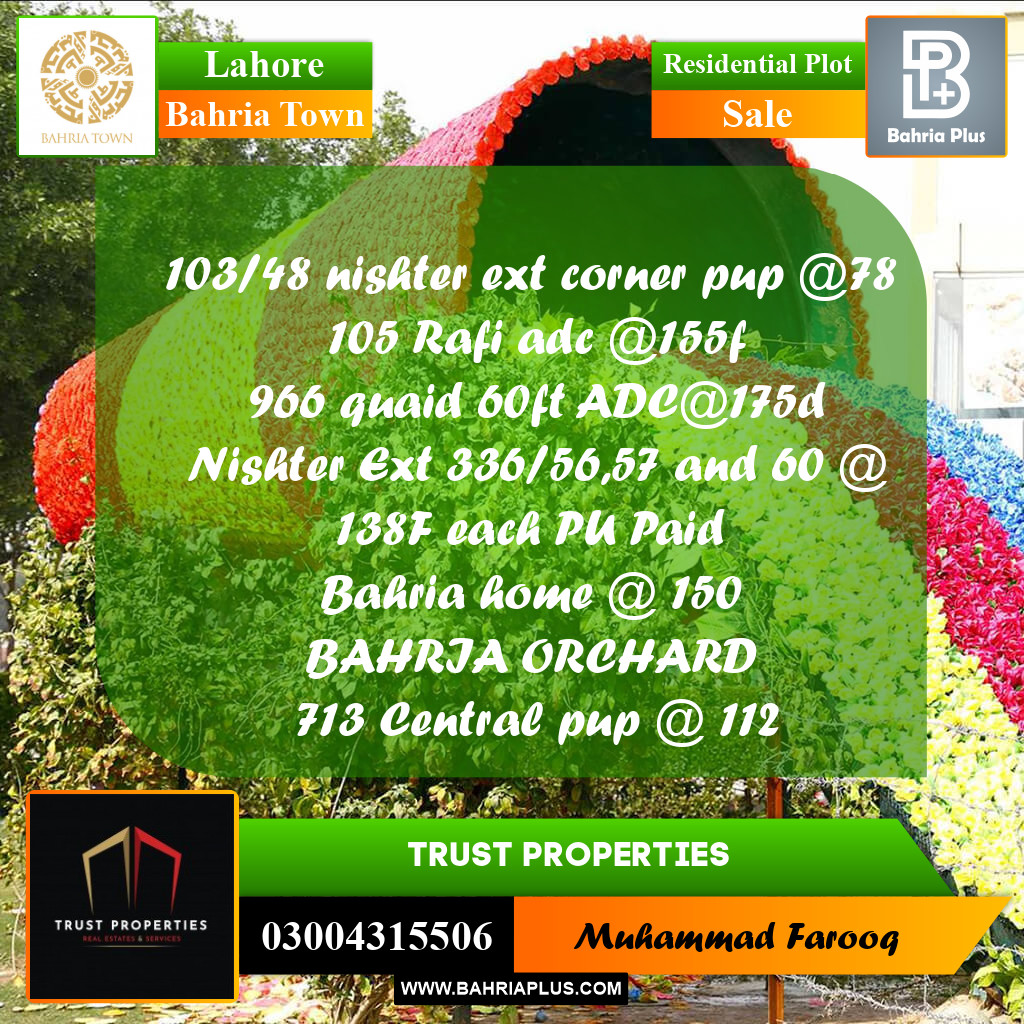 Residential Plot for Sale in Bahria Town, Lahore - (BP-184747)