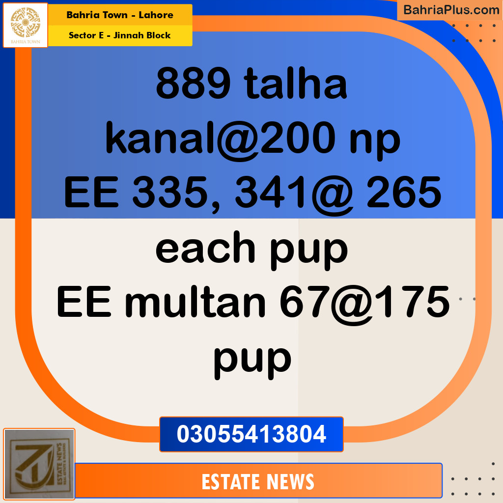 Residential Plot for Sale in Sector E - Jinnah Block - Bahria Town, Lahore - (BP-184807)