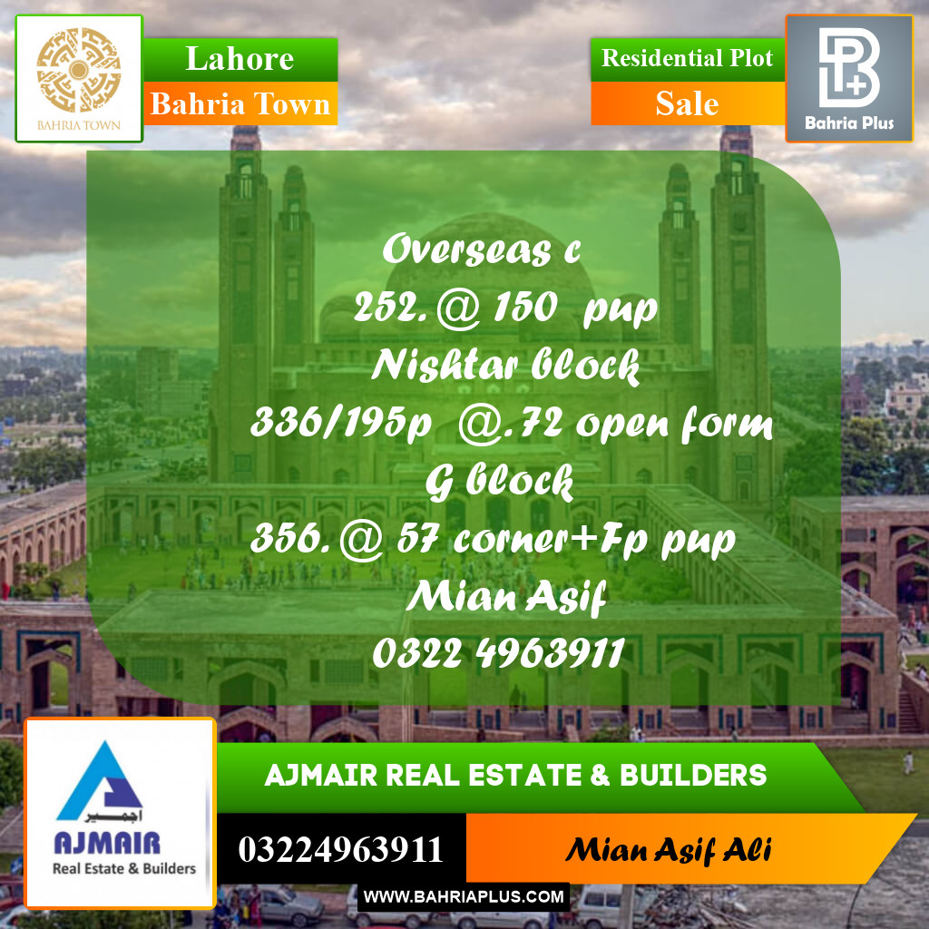 Residential Plot for Sale in Bahria Town, Lahore - (BP-184884)