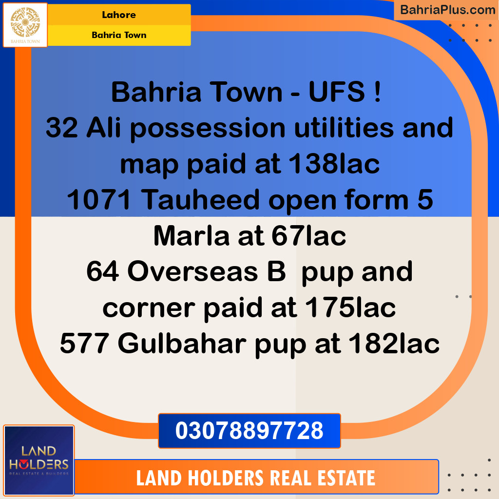 Residential Plot for Sale in Bahria Town, Lahore - (BP-184933)