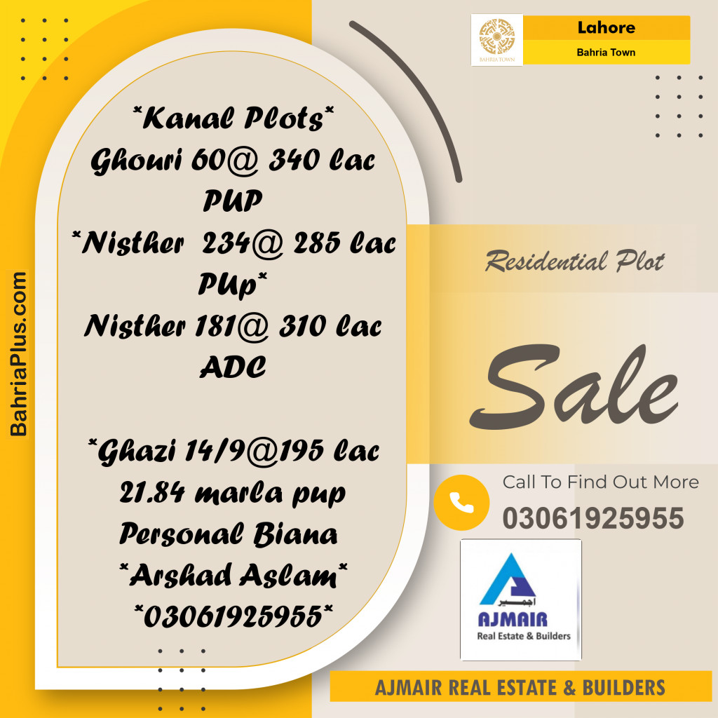 Residential Plot for Sale in Bahria Town, Lahore - (BP-185015)