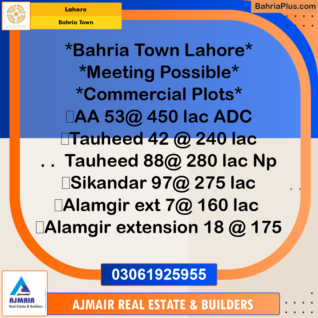 Commercial Plot for Sale in Bahria Town, Lahore - (BP-185018)