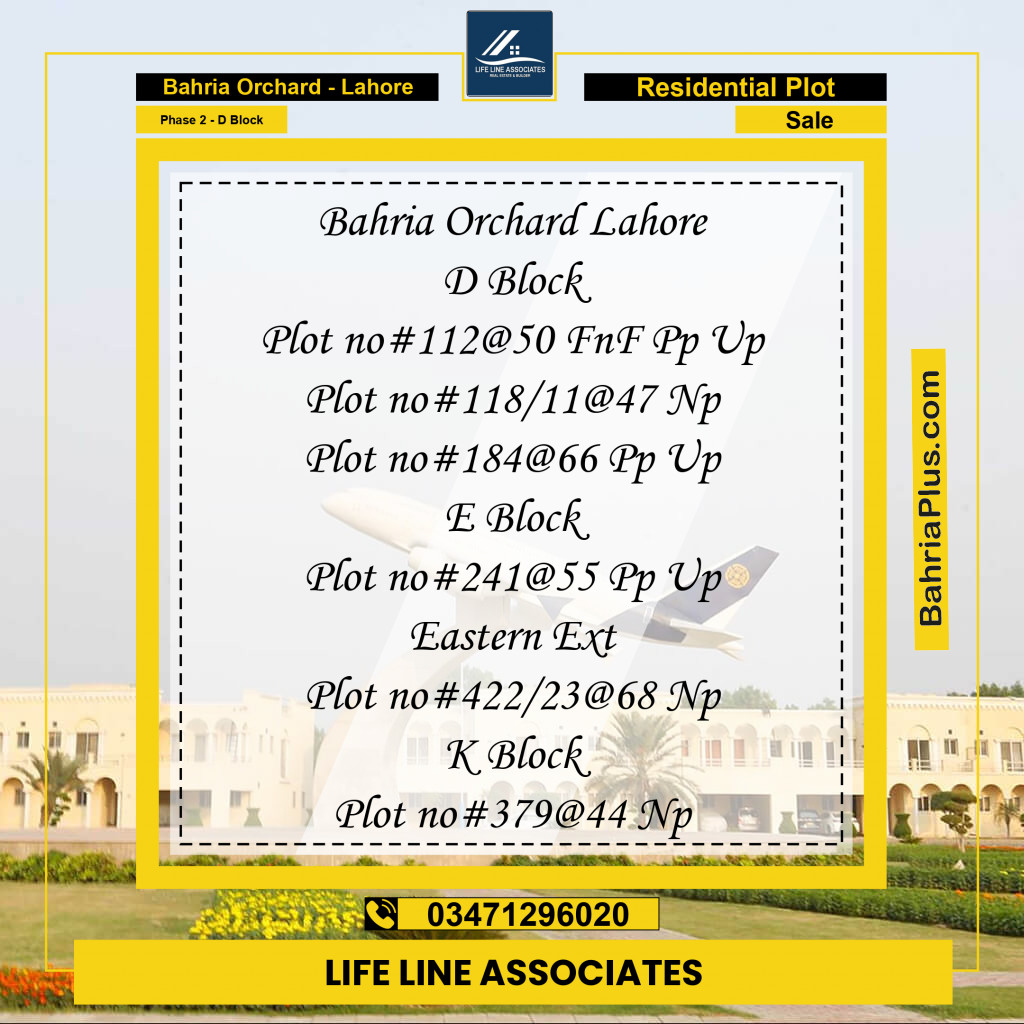 Residential Plot for Sale in Phase 2 - D Block -  Bahria Orchard, Lahore - (BP-185029)