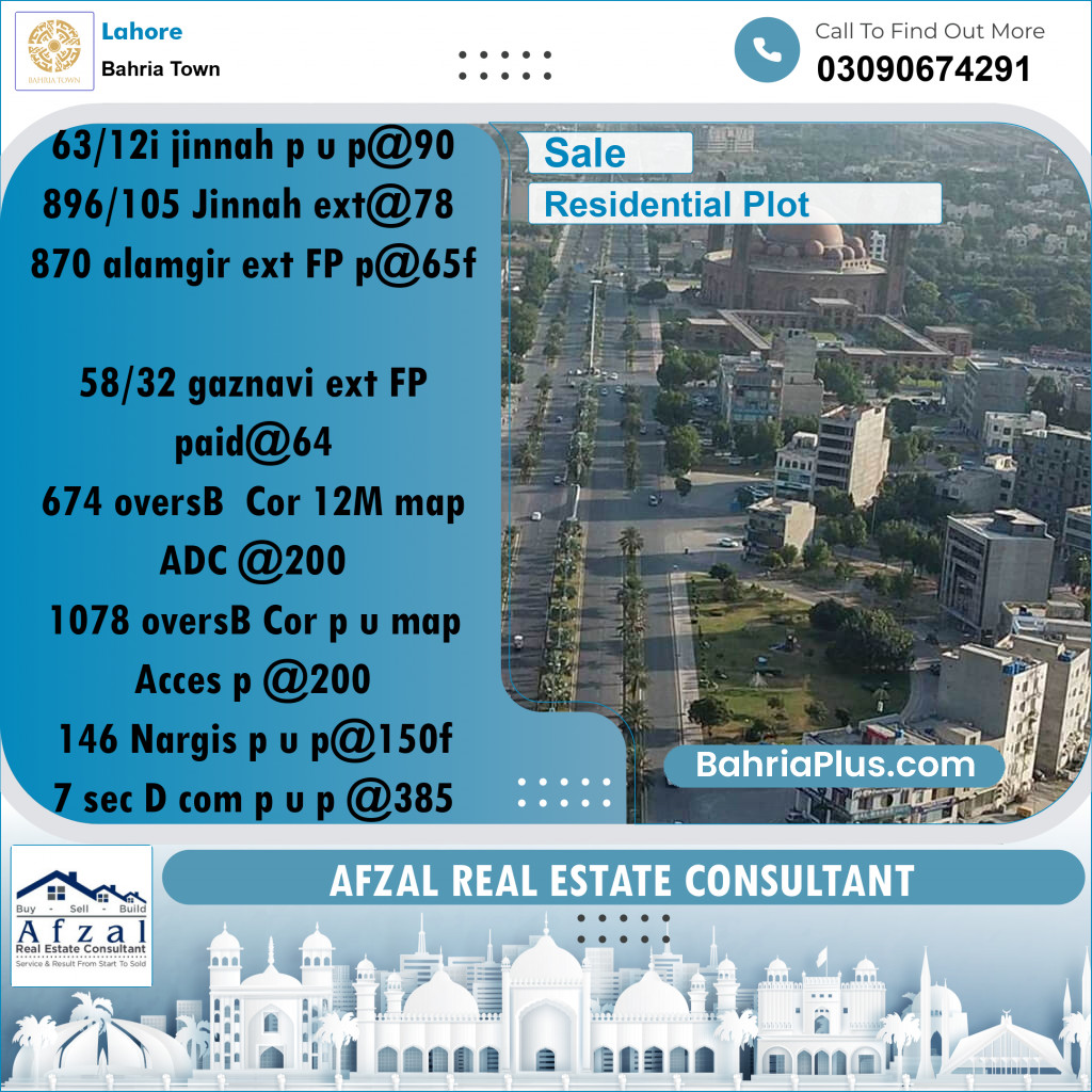 Residential Plot for Sale in Bahria Town, Lahore - (BP-185030)