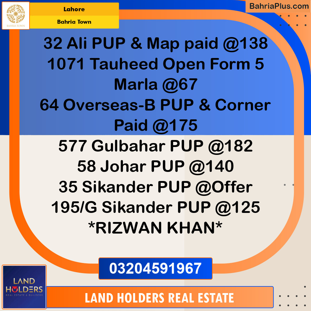 Residential Plot for Sale in Bahria Town, Lahore - (BP-185067)