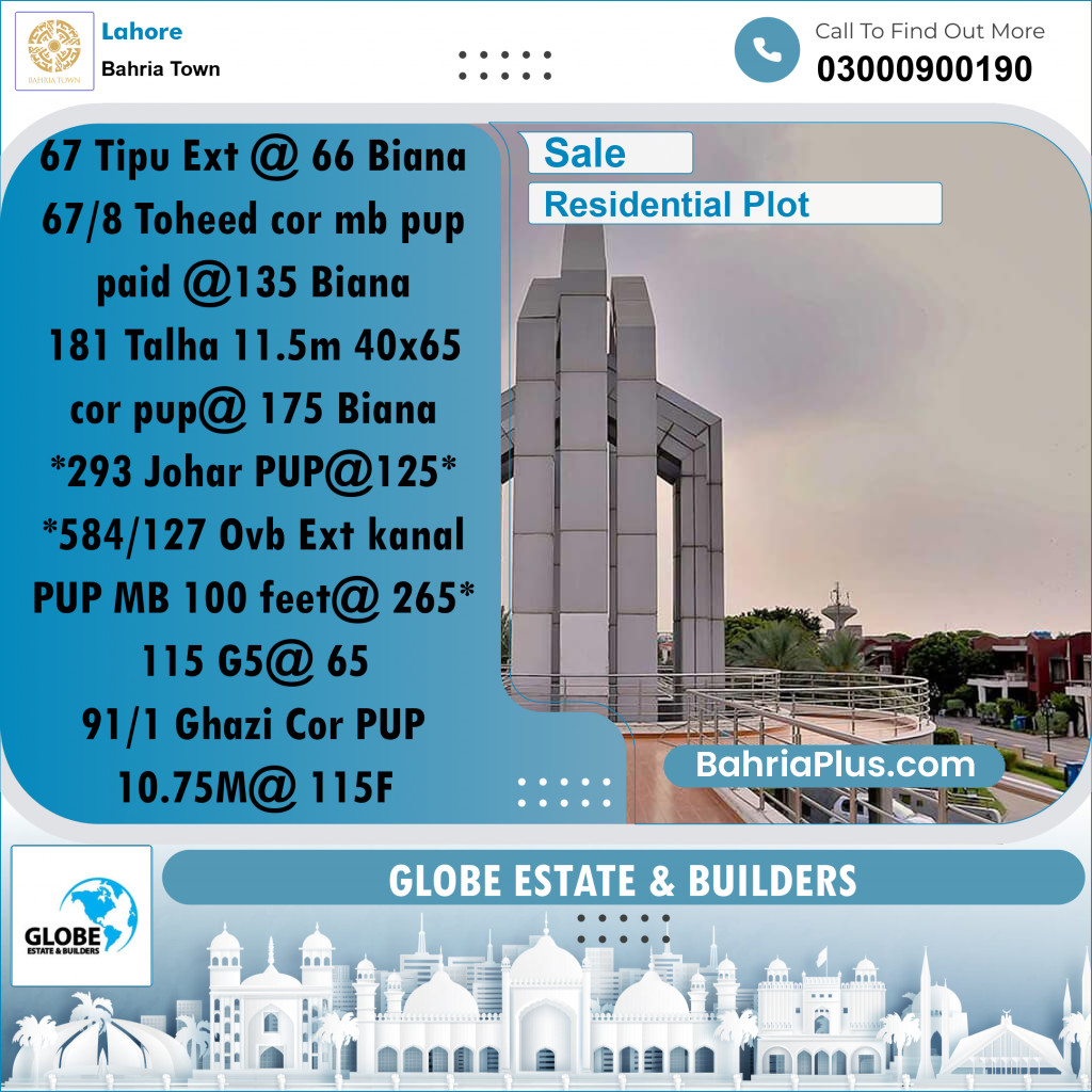 Residential Plot for Sale in Bahria Town, Lahore - (BP-185074)