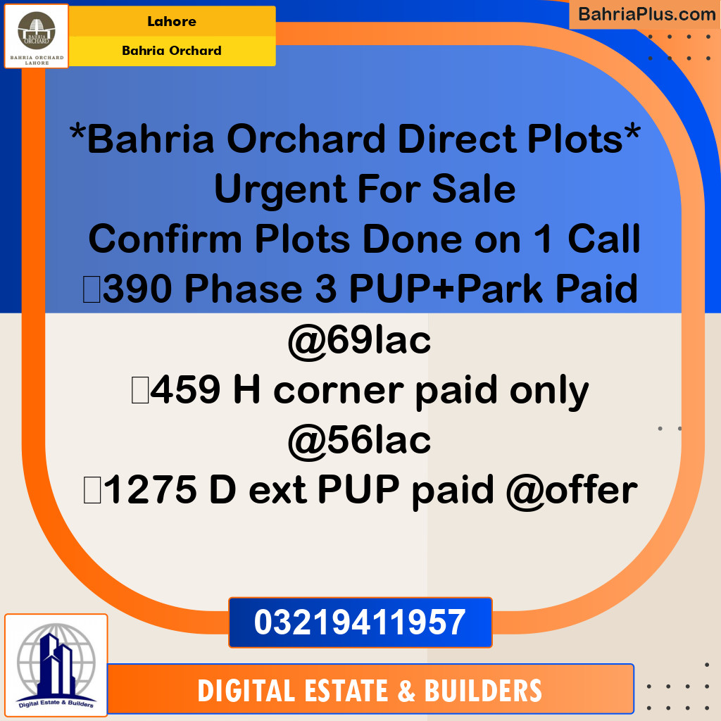 Residential Plot for Sale in Bahria Orchard, Lahore - (BP-185106)