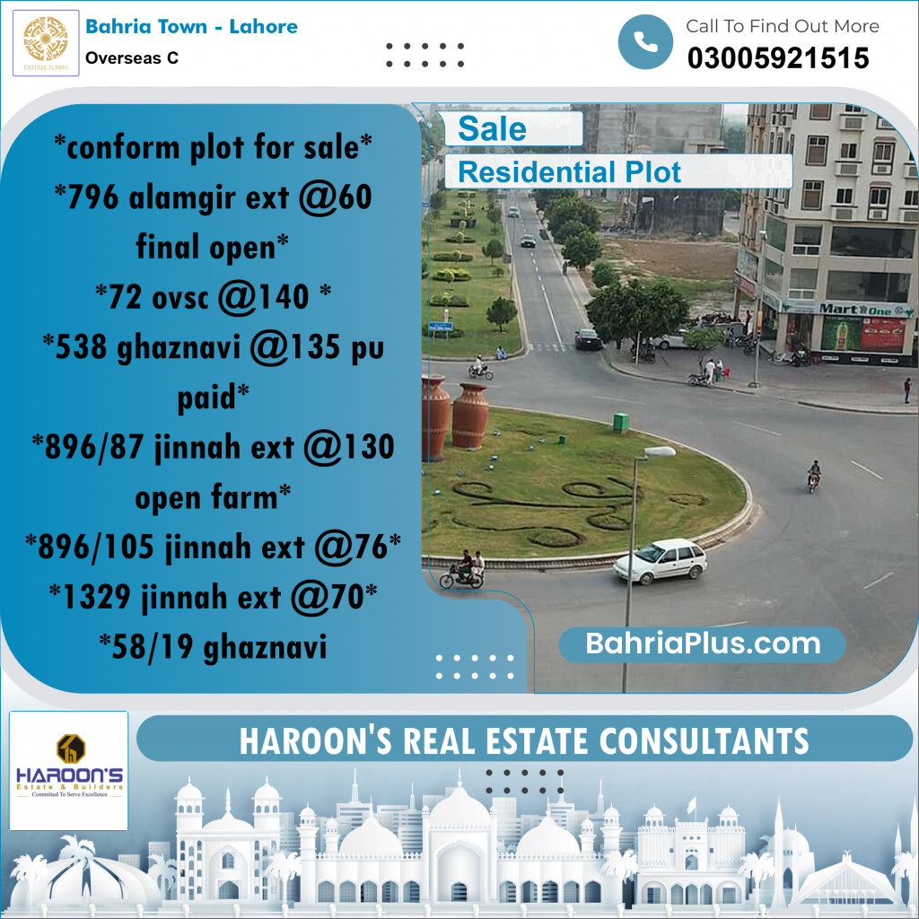 Residential Plot for Sale in Overseas C - Bahria Town, Lahore - (BP-185124)