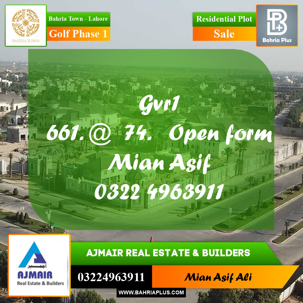 Residential Plot for Sale in Golf Phase 1 -  Bahria Town, Lahore - (BP-185145)