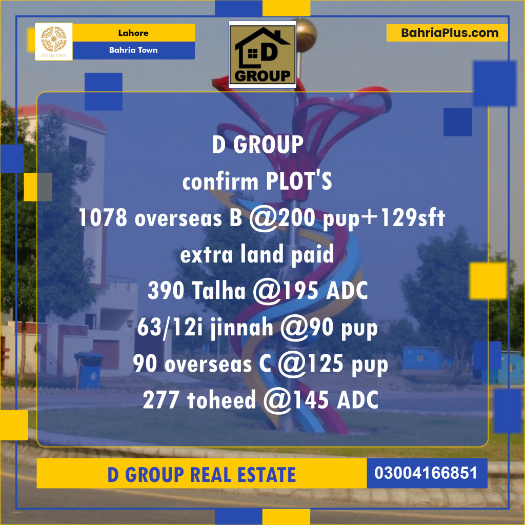 Residential Plot for Sale in Bahria Town, Lahore - (BP-185146)