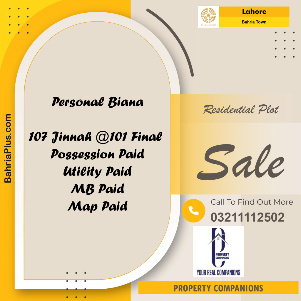 Residential Plot for Sale in Bahria Town, Lahore - (BP-185154)