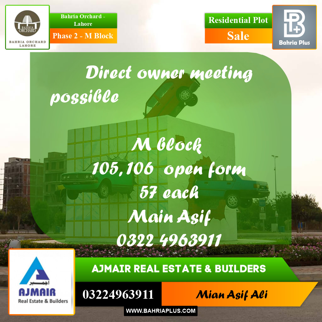 Residential Plot for Sale in Phase 2 - M Block -  Bahria Orchard, Lahore - (BP-185155)