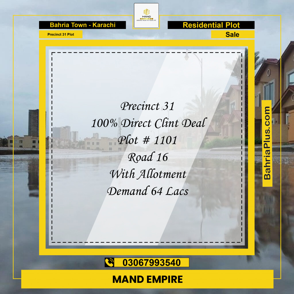 Residential Plot for Sale in Precinct 31 Plot - Bahria Town, Karachi - (BP-185161)