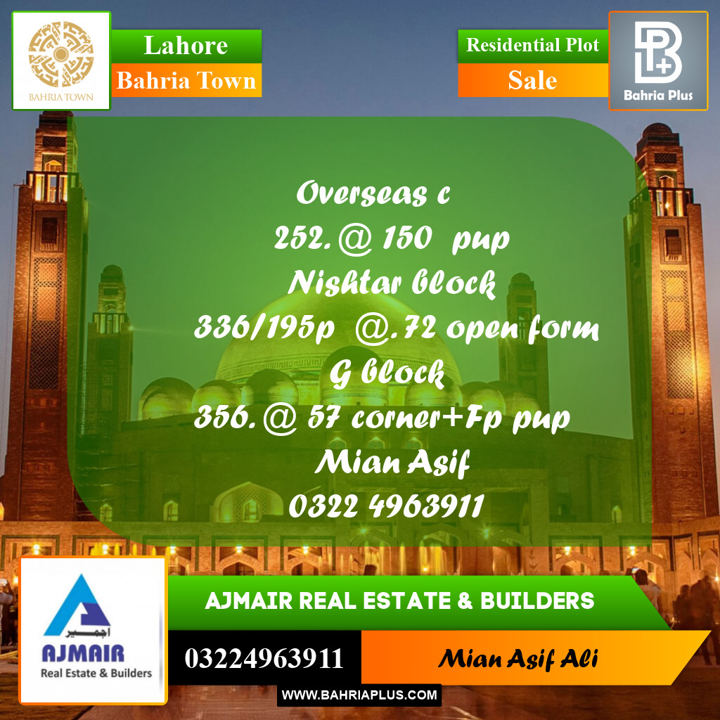 Residential Plot for Sale in Bahria Town, Lahore - (BP-185165)