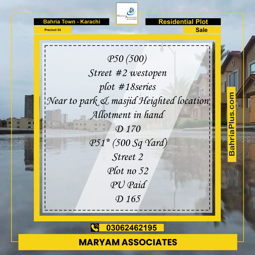 Residential Plot for Sale in Precinct 54 -  Bahria Town, Karachi - (BP-185171)