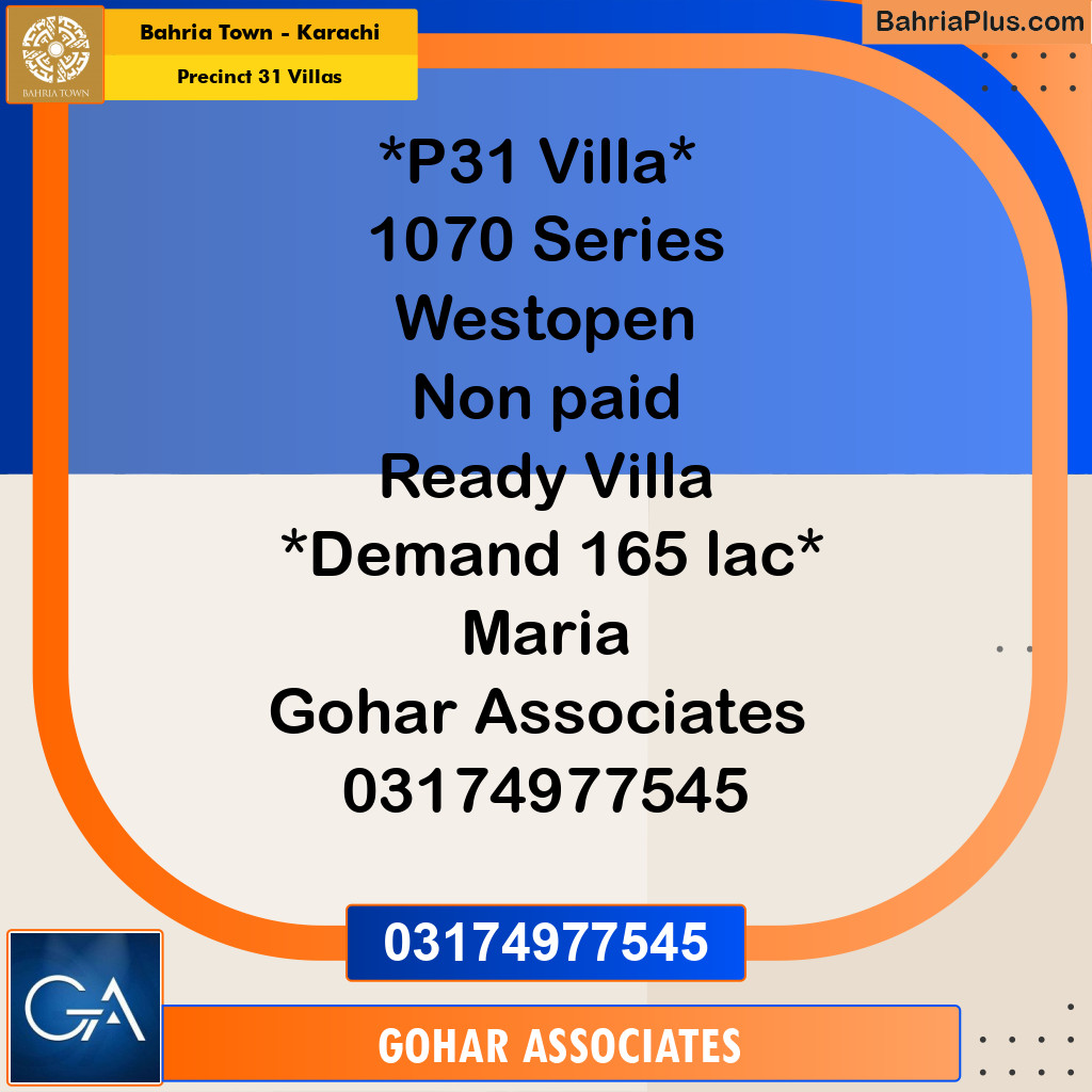 Residential Plot for Sale in Precinct 31 Villas - Bahria Town, Karachi - (BP-185281)