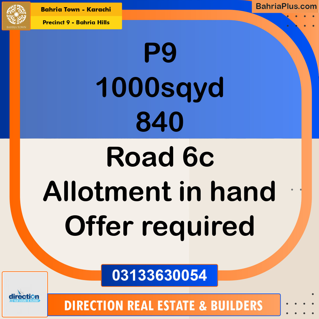 1000 Sq. Yards Residential Plot for Sale in Precinct 9 - Bahria Hills -  Bahria Town, Karachi - (BP-185299)
