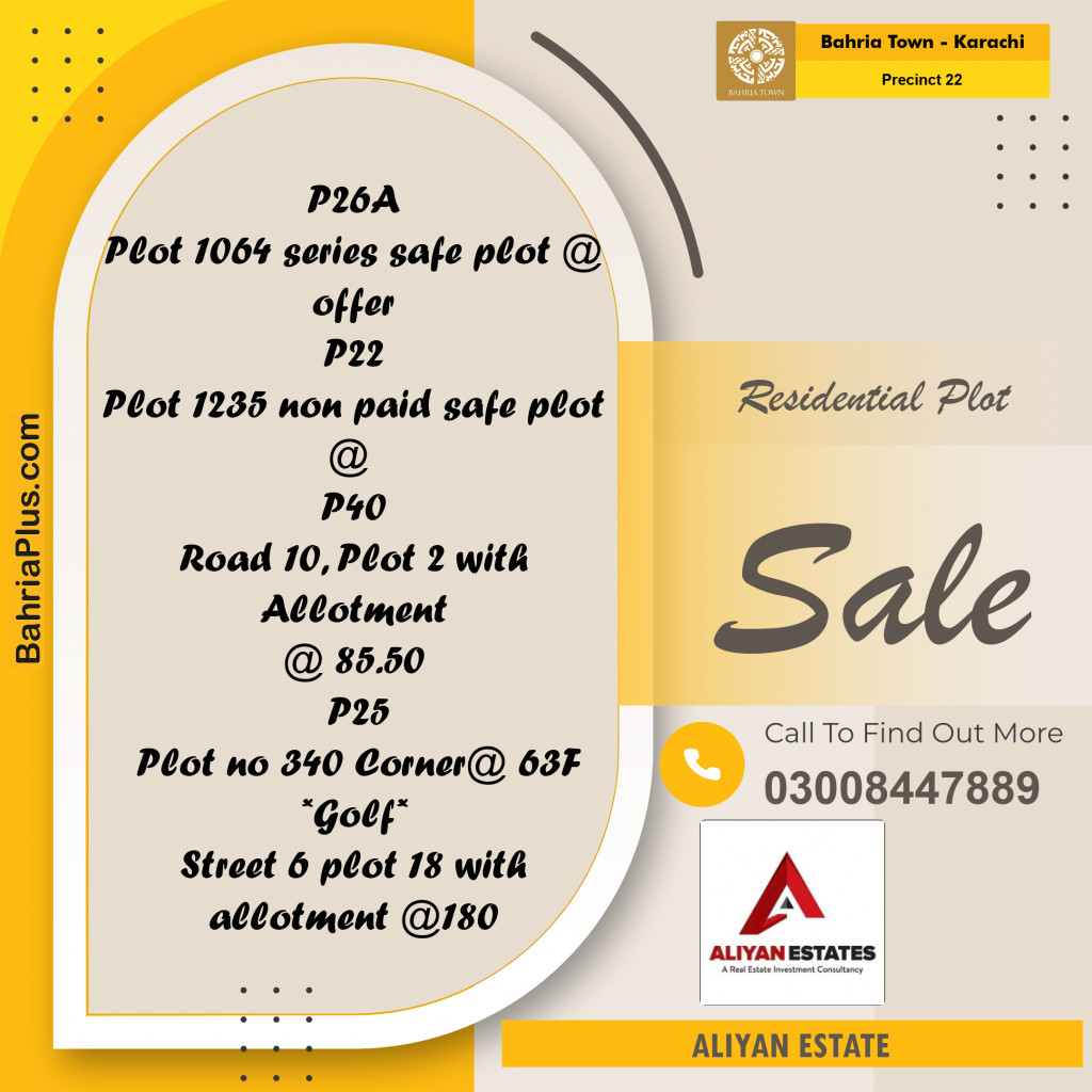 250 Sq. Yards Residential Plot for Sale in Precinct 22 -  Bahria Town, Karachi - (BP-185322)