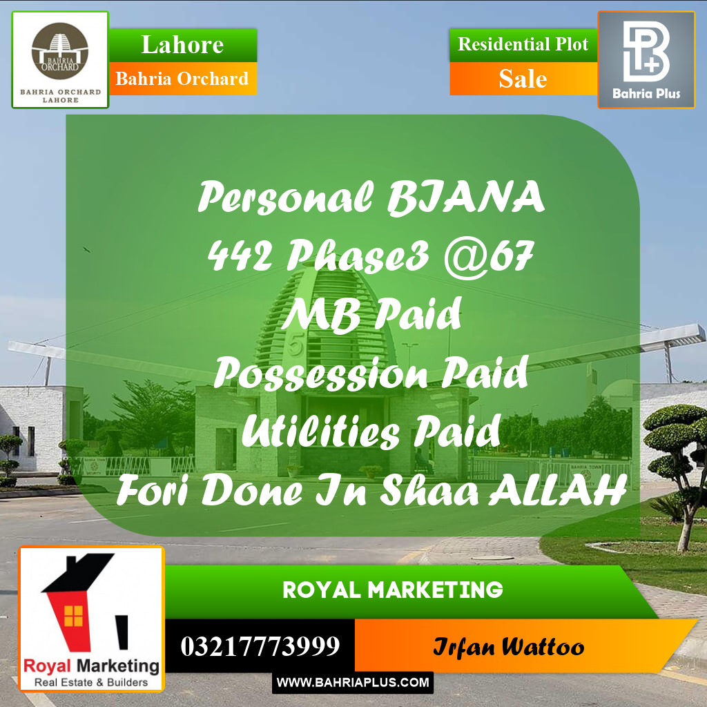 Residential Plot for Sale in Bahria Orchard, Lahore - (BP-185359)