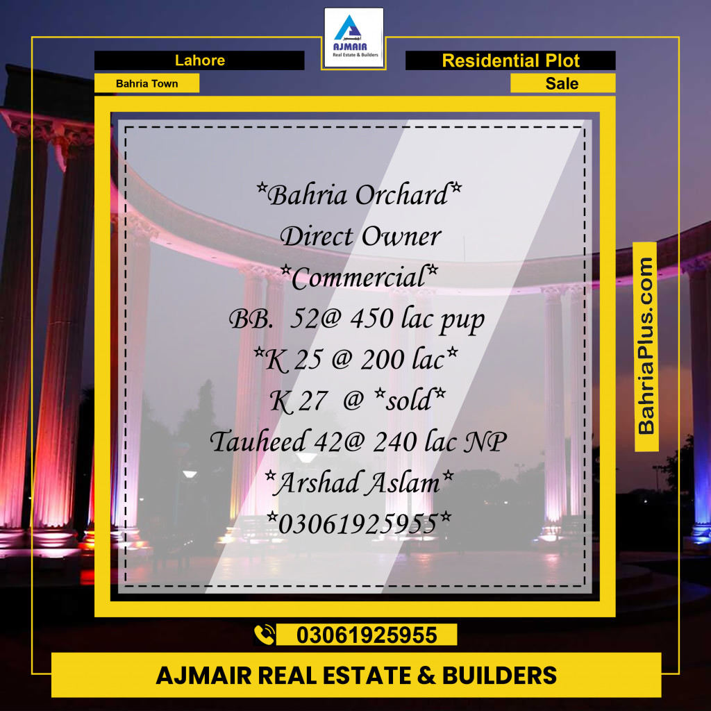 Residential Plot for Sale in Bahria Town, Lahore - (BP-185361)