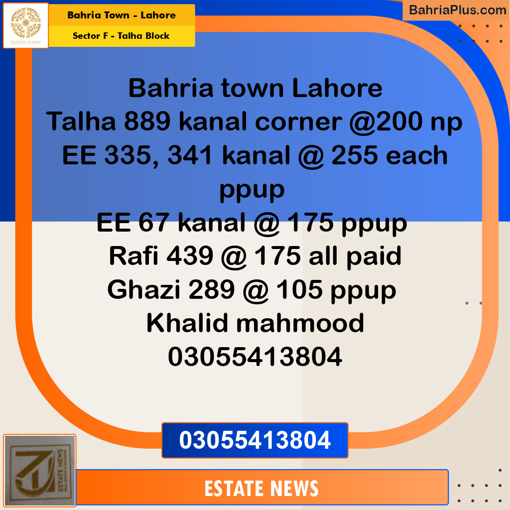 Residential Plot for Sale in Sector F - Talha Block - Bahria Town, Lahore - (BP-185374)