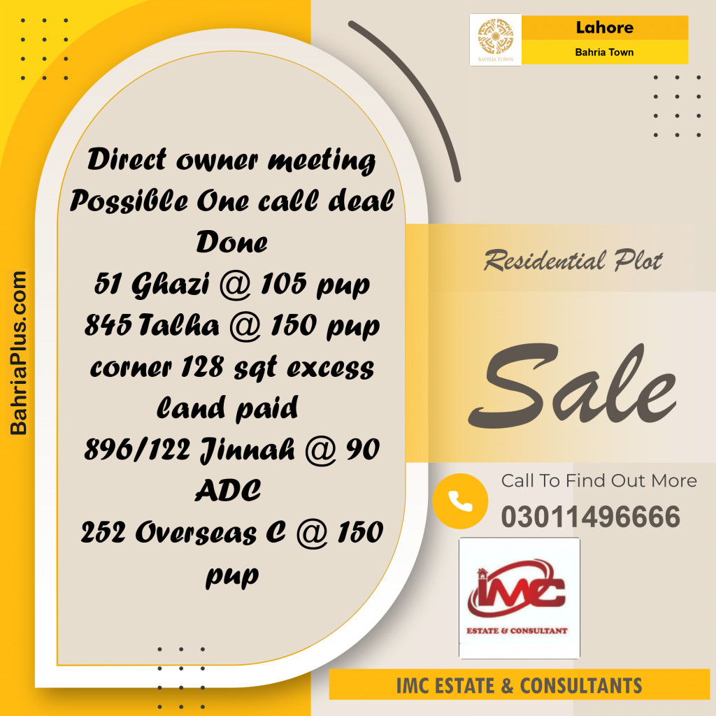 Residential Plot for Sale in Bahria Town, Lahore - (BP-185433)