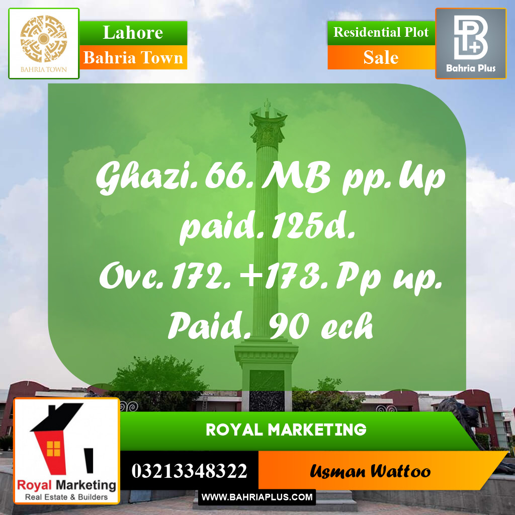 Residential Plot for Sale in Bahria Town, Lahore - (BP-185439)