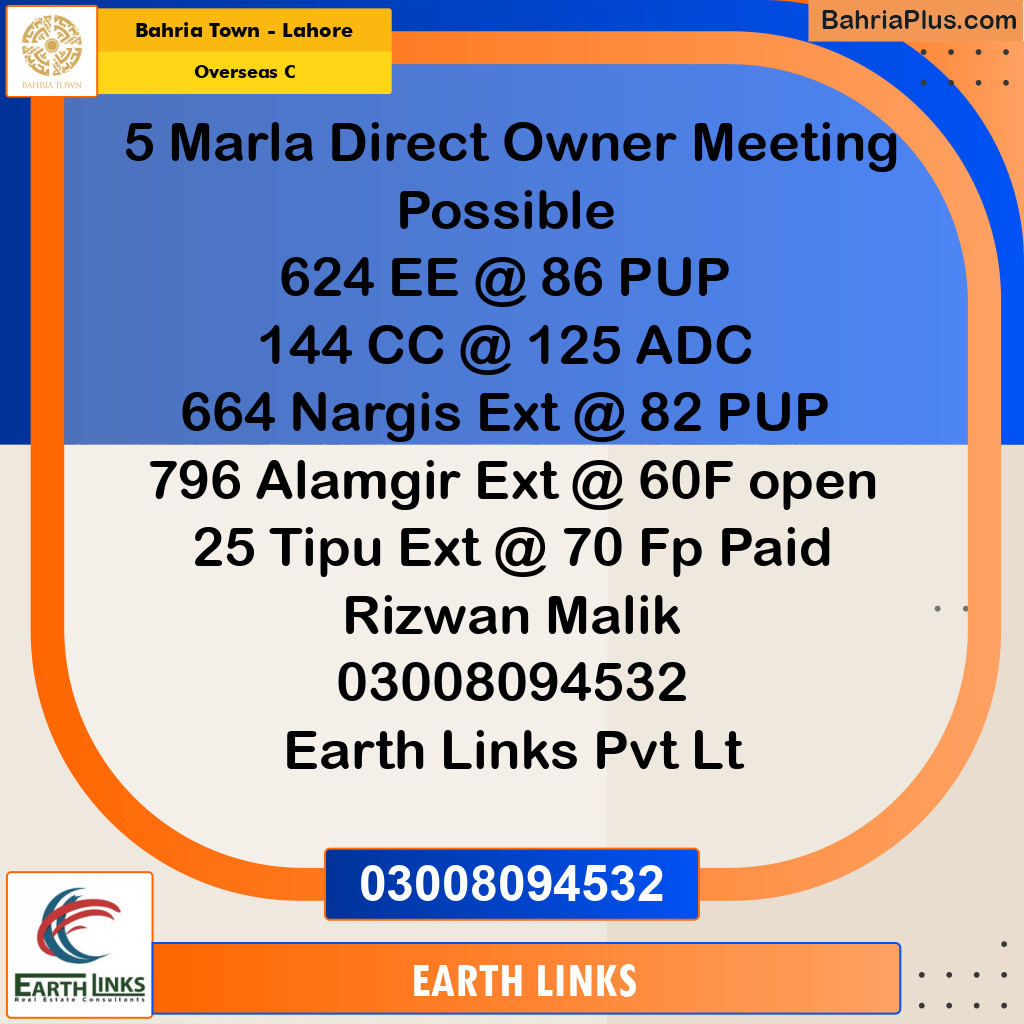 Residential Plot for Sale in Overseas C -  Bahria Town, Lahore - (BP-185445)