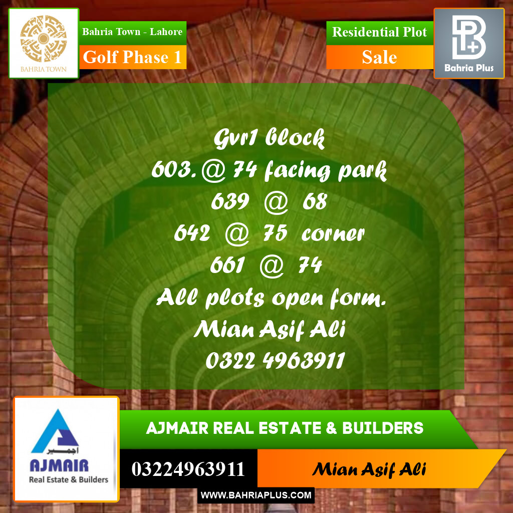 Residential Plot for Sale in Golf Phase 1 -  Bahria Town, Lahore - (BP-185469)
