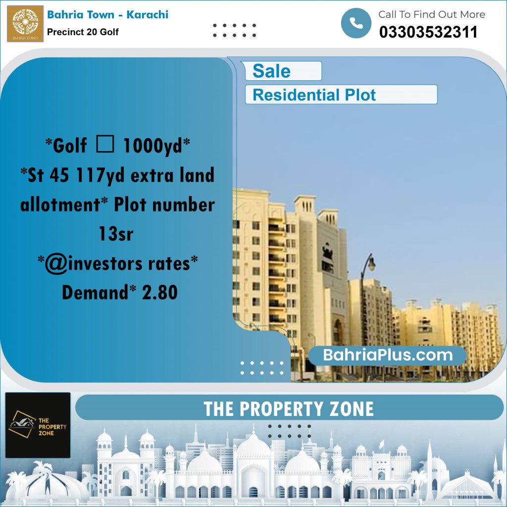 1000 Sq. Yards Residential Plot for Sale in Precinct 20 Golf -  Bahria Town, Karachi - (BP-185503)