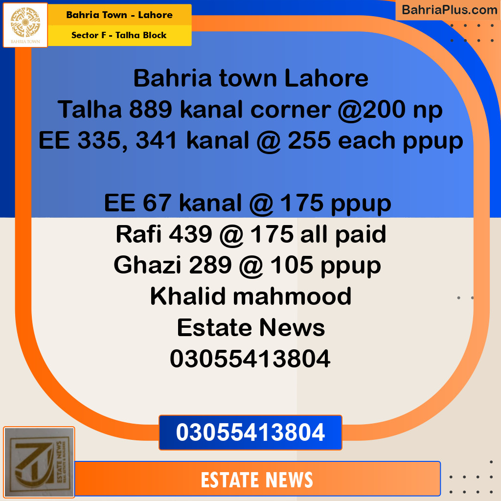 Residential Plot for Sale in Sector F - Talha Block - Bahria Town, Lahore - (BP-185530)