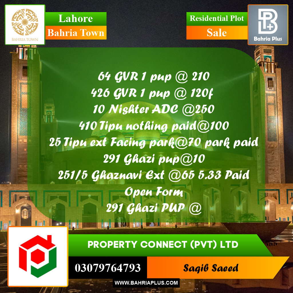 Residential Plot for Sale in Bahria Town, Lahore - (BP-185554)